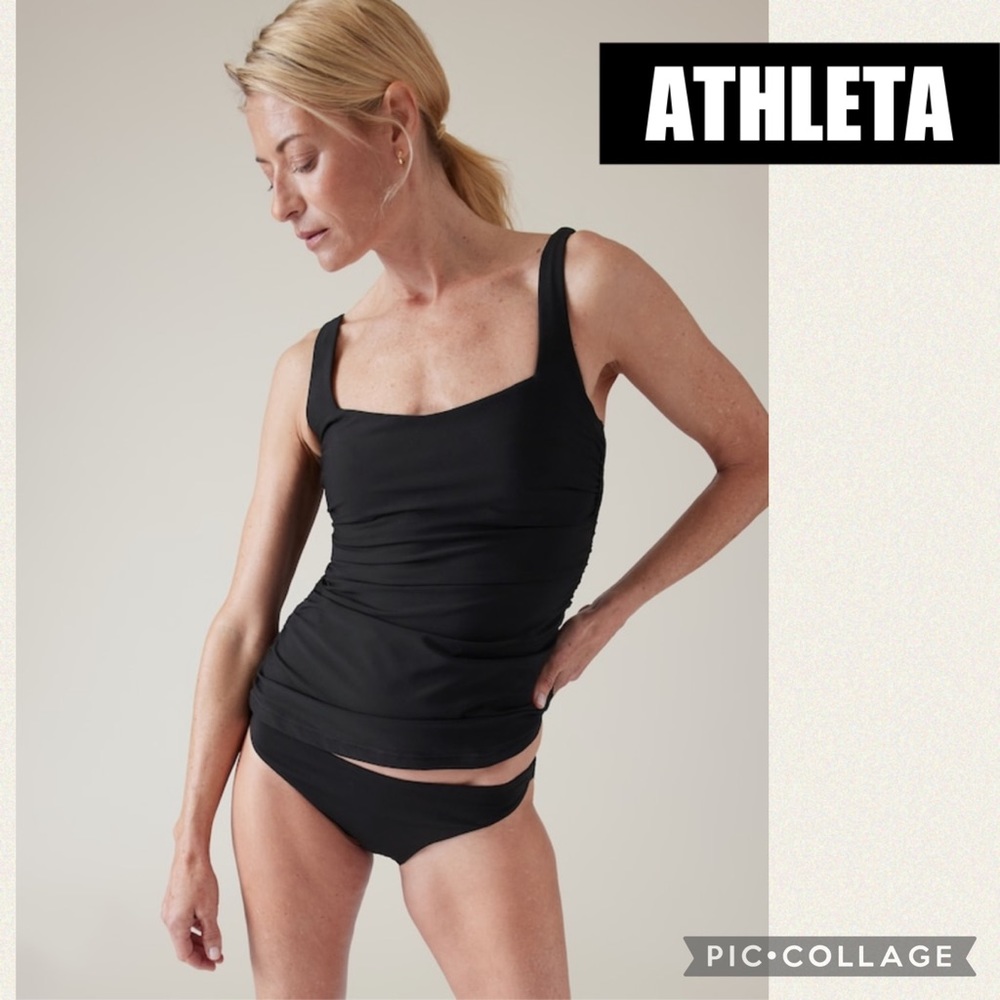 NWT ATHLETA Black Square Neck Tankini Swim Top 32 D/DD